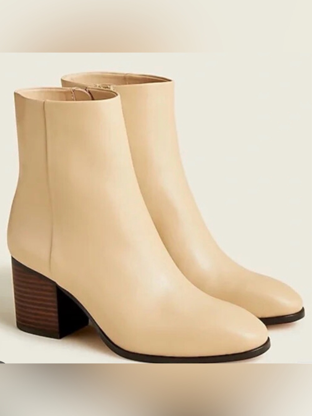 J Crew Sadie stacked-heel ankle boots in leather dark beechwood